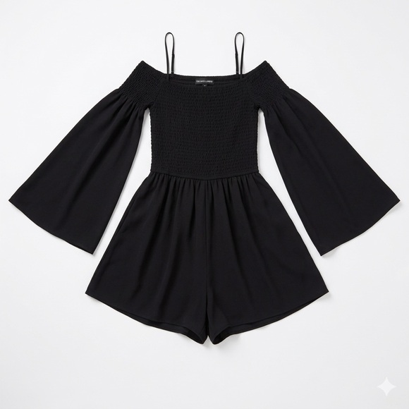 The Fifth Label Pants - The Fifth Label black romper off-shoulder smocked bodice playsuit nightlife